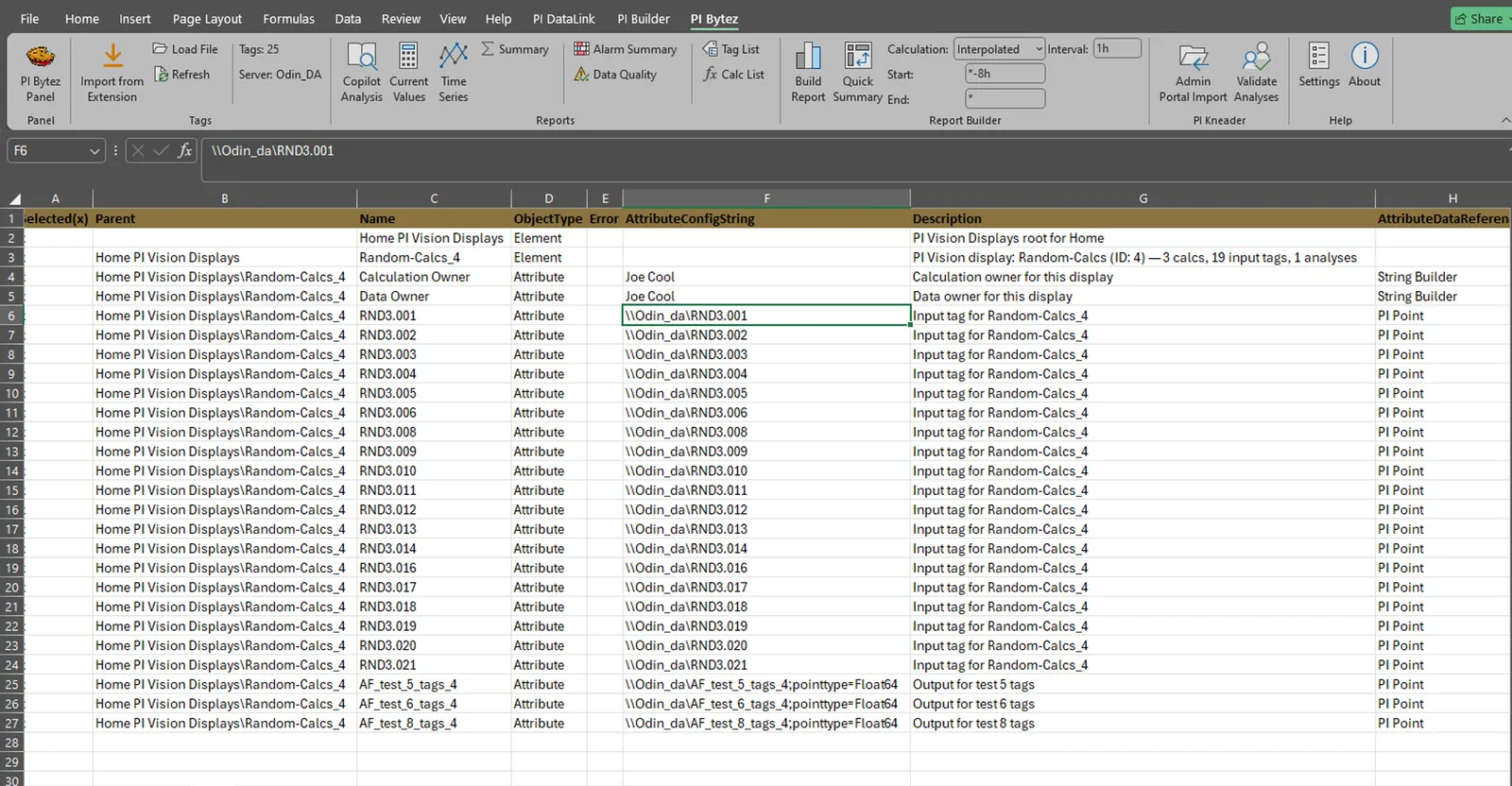 Generated _AF workbook — AF hierarchy and attribute config strings